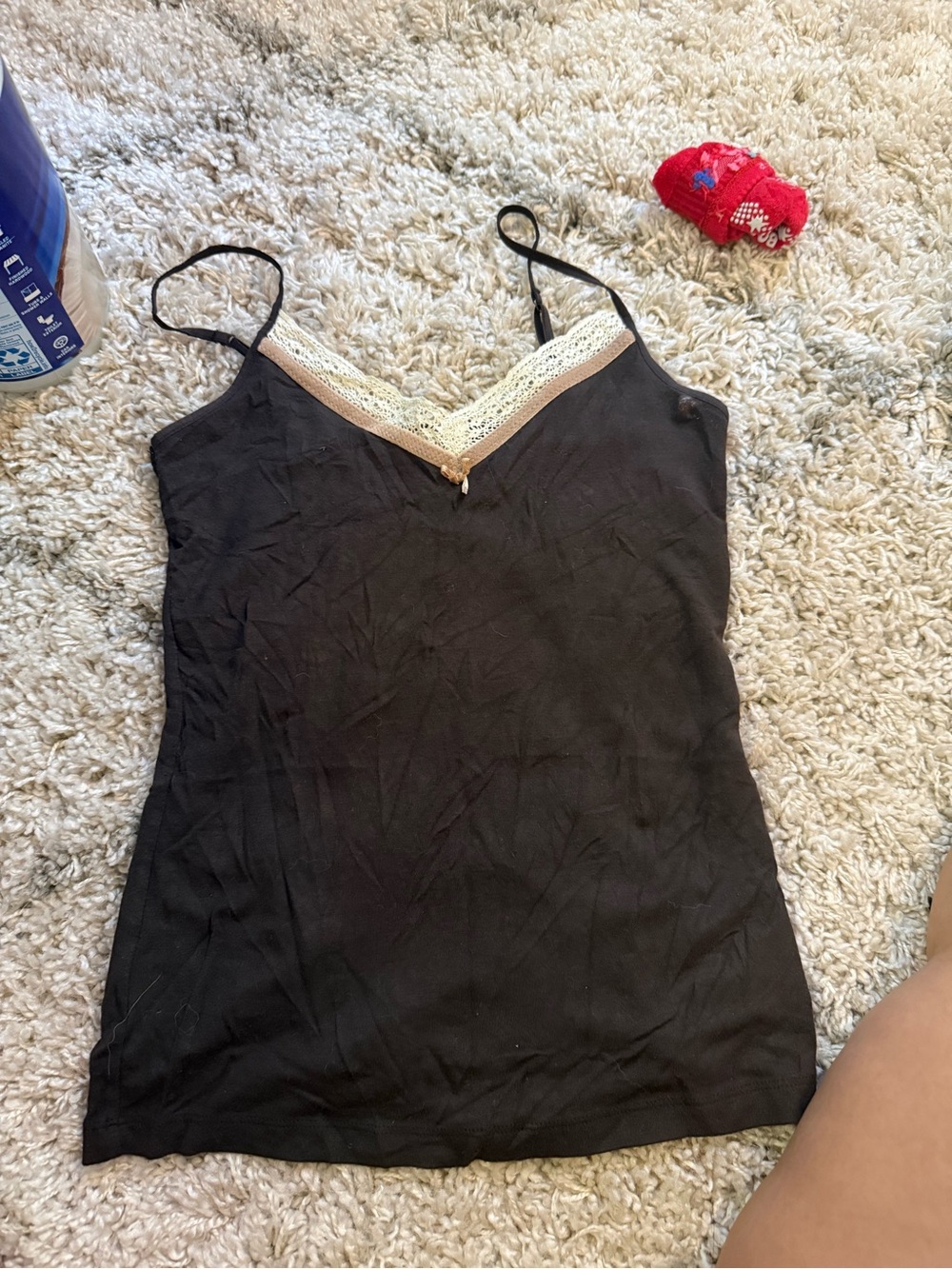LOFT Black Camisole with Cream Lace Trim